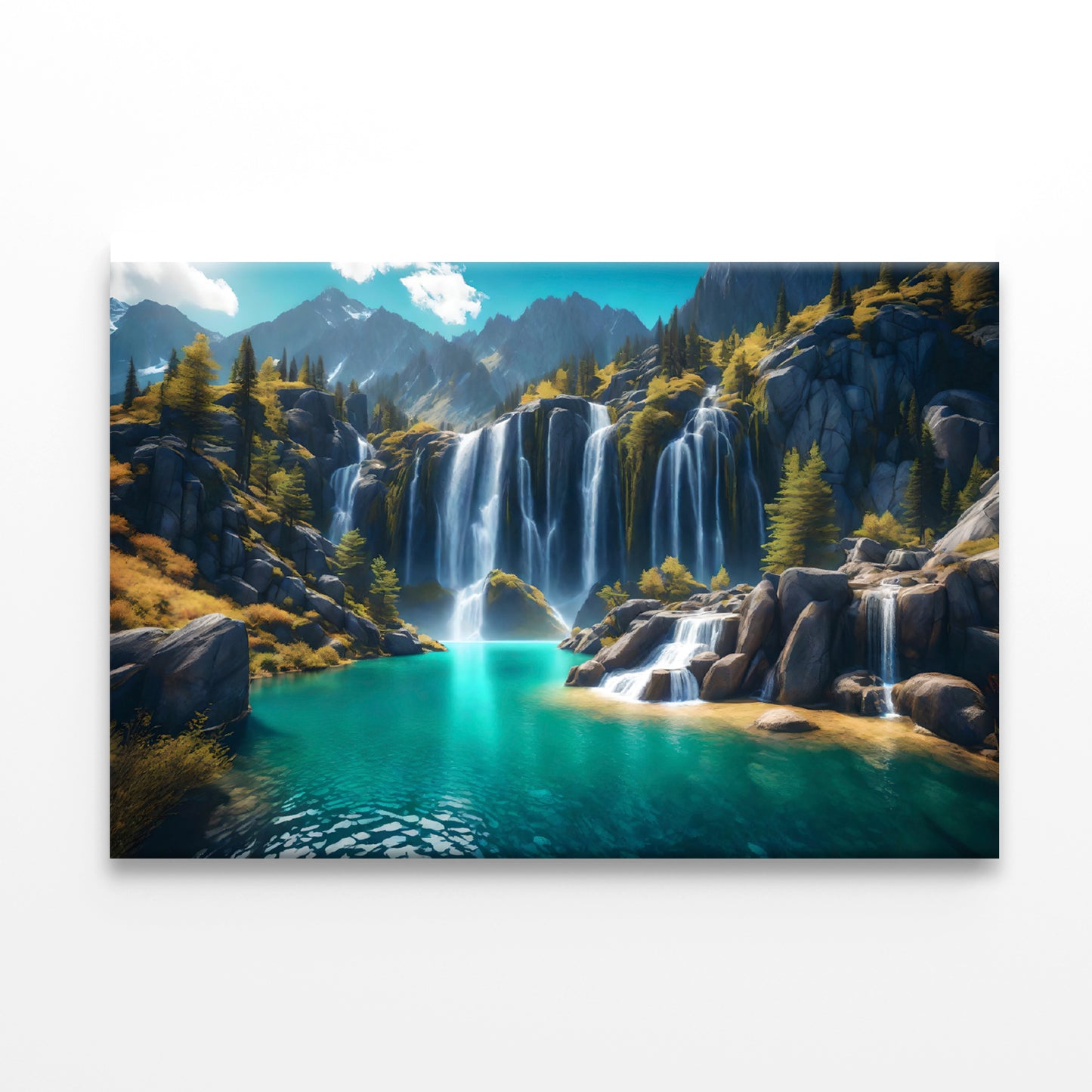 Waterfall, Mountains & Clear Blue Sky Print 100% Australian Made - Bella Home Decor