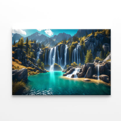 Waterfall, Mountains & Clear Blue Sky Print 100% Australian Made - Bella Home Decor