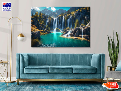 Waterfall, Mountains & Clear Blue Sky Print 100% Australian Made - Bella Home Decor