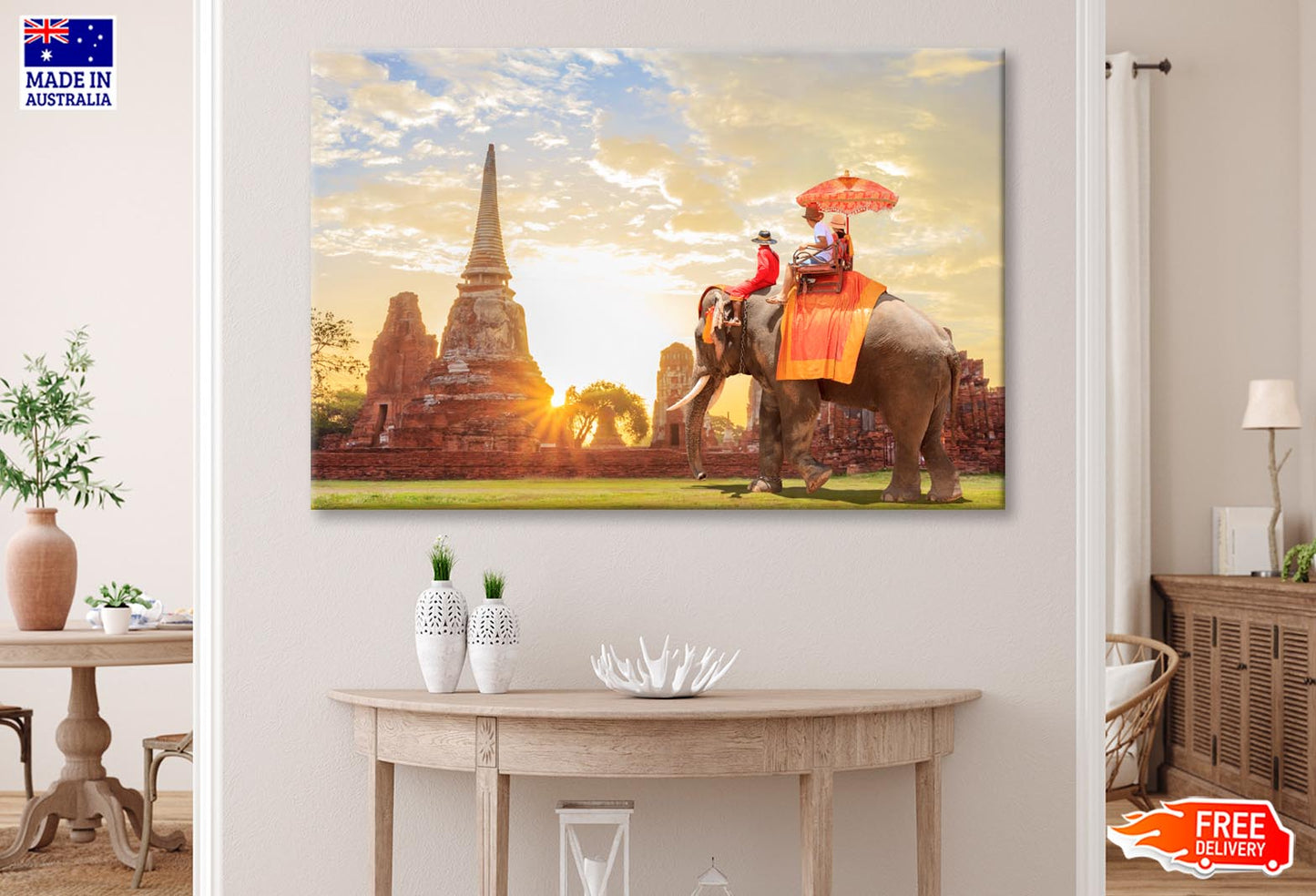 Elephant Tour Of the Ancient City in Sunrise Wall Art Decor 100% Australian Made