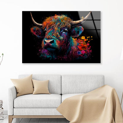 Abstract Highland Cow Head  Acrylic Glass Print Tempered Glass Wall Art 100% Made in Australia Ready to Hang