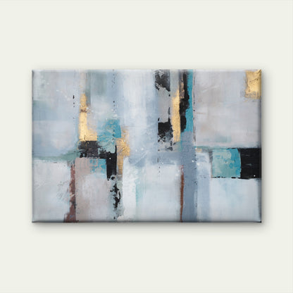 Blue Gold Teal Abstract Block Geometric Art Wall Art Decor 100% Australian Made