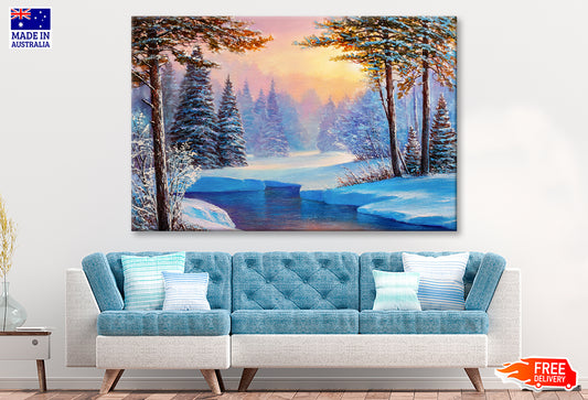 Winter Landscape With The River Oil Painting Wall Art Limited Edition High Quality Print