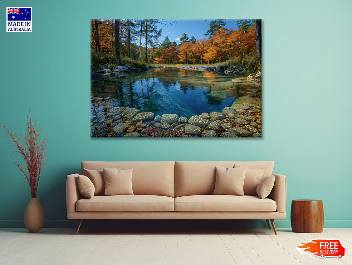 Autumn Trees Reflected In Water Print 100% Australian Made