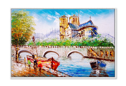 Notre-Dame de Bridge in Paris Oil Painting Wall Art Limited Edition High Quality Print Canvas Box Framed White