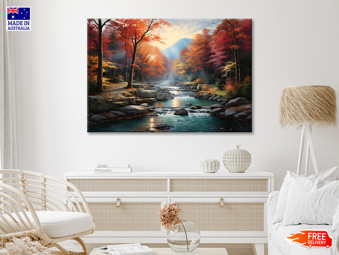 Waterfall in Autumn Forest Print 100% Australian Made - Bella Home Decor