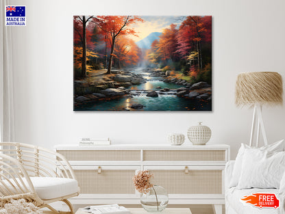 Waterfall in Autumn Forest Print 100% Australian Made - Bella Home Decor