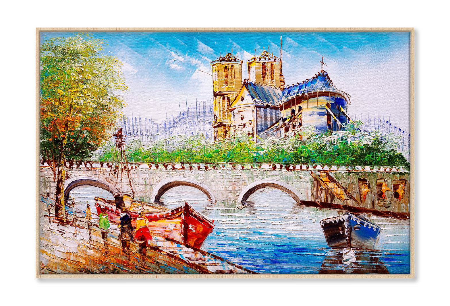 Notre-Dame de Bridge in Paris Oil Painting Wall Art Limited Edition High Quality Print Canvas Box Framed Natural