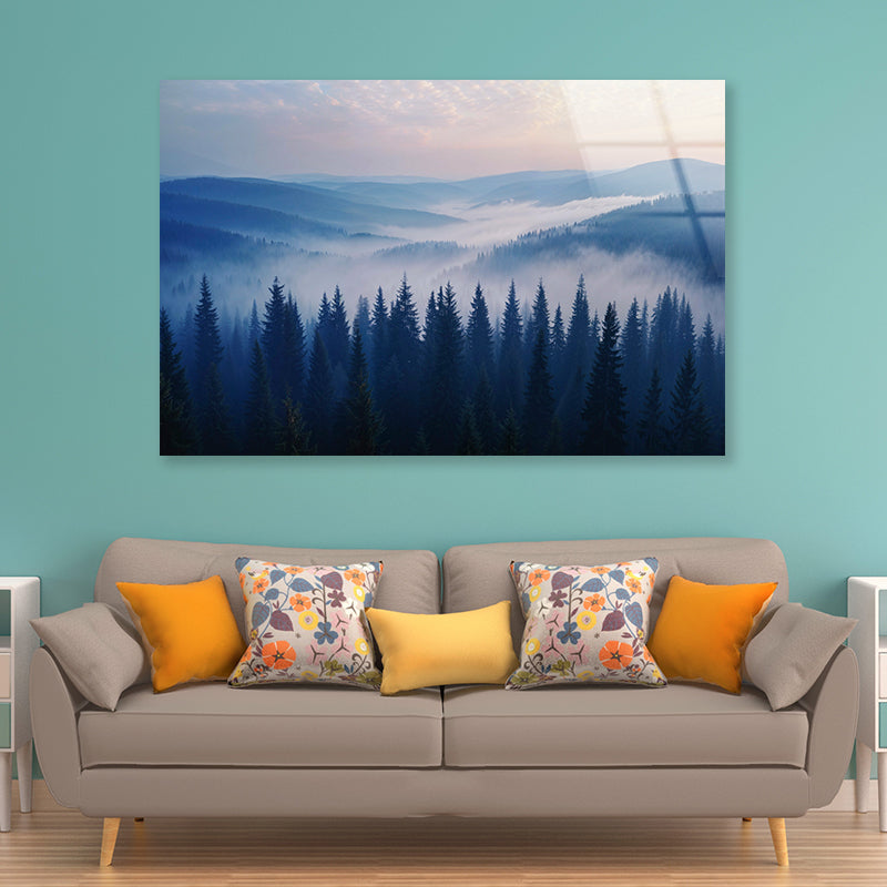 Pine Trees Forest with Mountains Acrylic Glass Print Tempered Glass Wall Art 100% Made in Australia Ready to Hang - Bella Home Decor