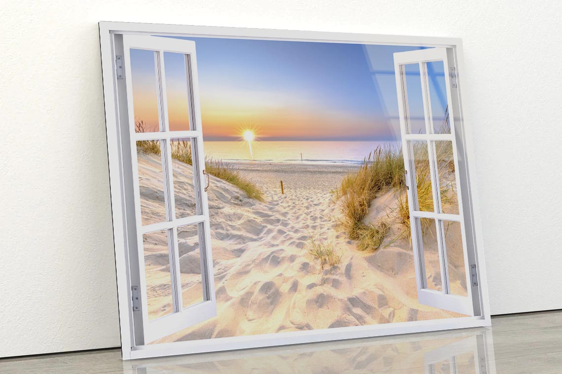 Sunset Beach With Window Acrylic Glass Print Tempered Glass Wall Art 100% Made in Australia Ready to Hang