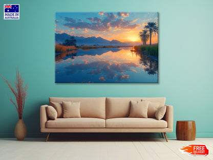 Sunrise over the Lake with Mountains Print 100% Australian Made - Bella Home Decor