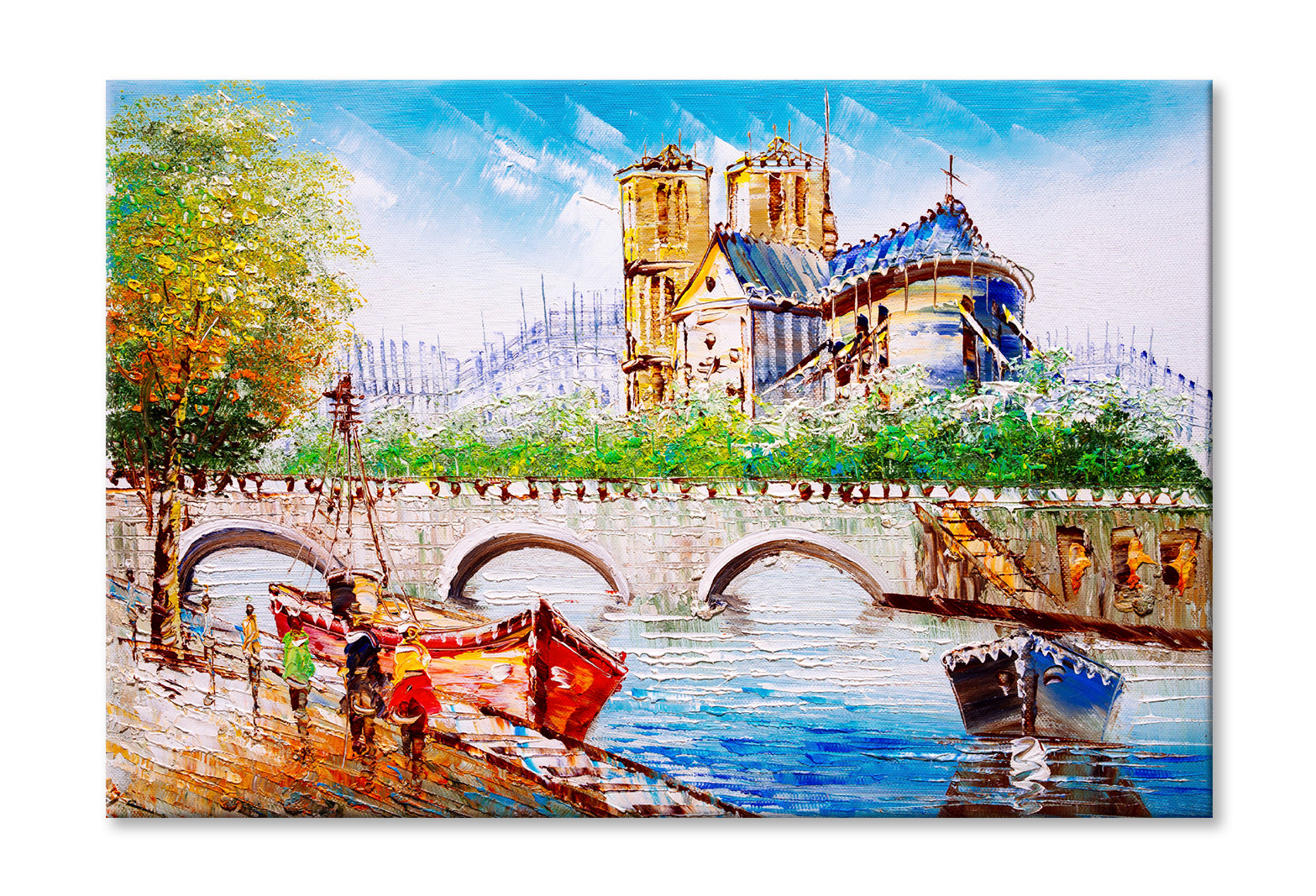 Notre-Dame de Bridge in Paris Oil Painting Wall Art Limited Edition High Quality Print Stretched Canvas None