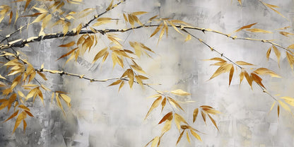 Golden Zen Bamboo Leaf Branch Wall Art Canvas Office Home Room Framed 120x60cm - Bella Home Decor