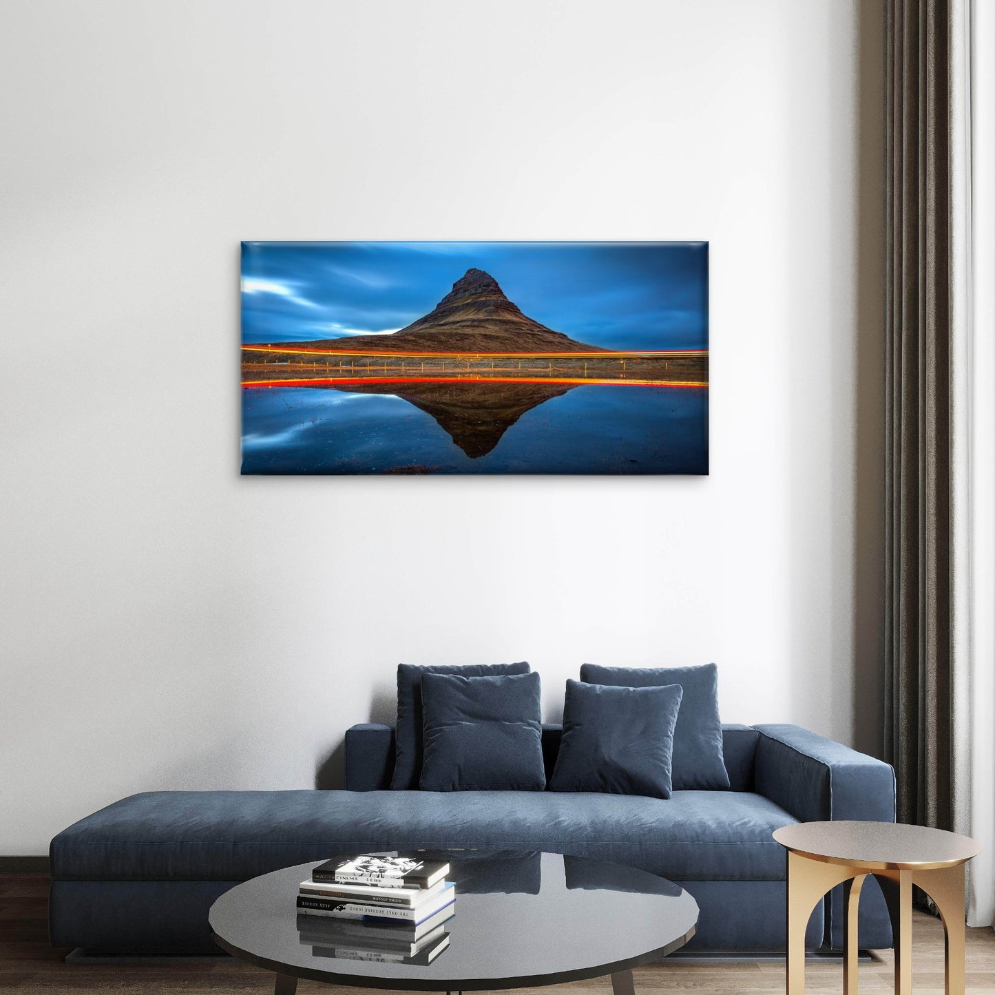 Kirkjufell Mountains Reflection with Light Iceland Wall Art Canvas Office Home Room Framed 120x60cm