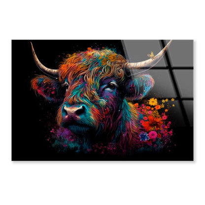 Abstract Highland Cow Head  Acrylic Glass Print Tempered Glass Wall Art 100% Made in Australia Ready to Hang