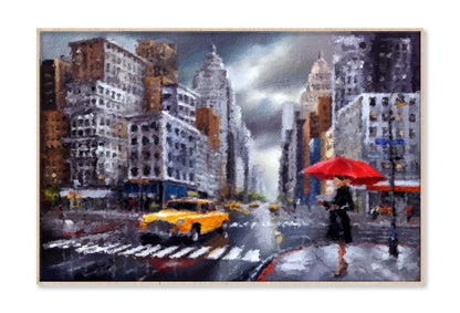 Street View of New York, Woman under a Red Umbrella Wall Art Limited Edition High Quality Print