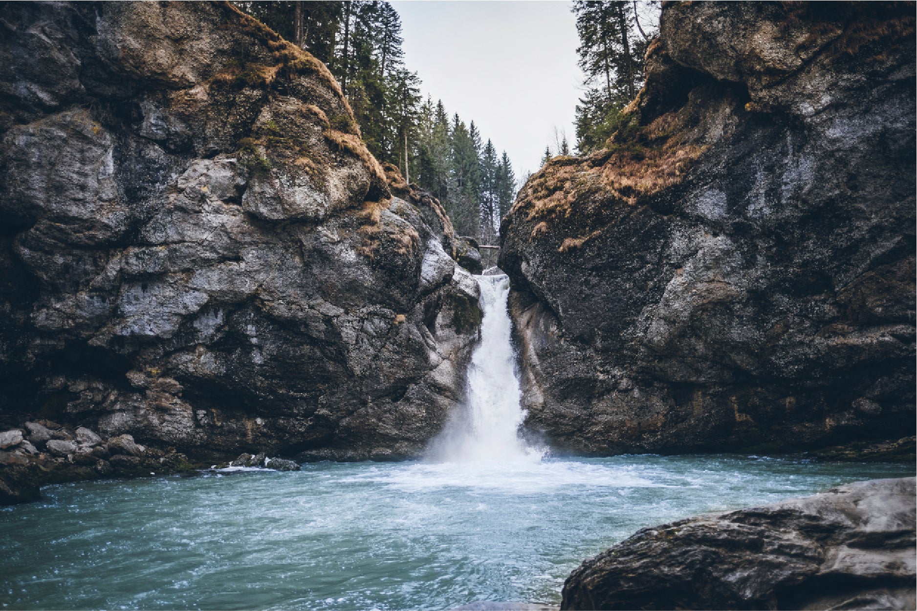 Forest In a Rocky Waterfall Glass Framed Wall Art, Ready to Hang Quality Print