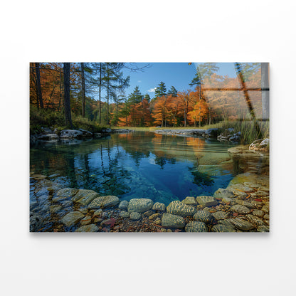 Autumn Trees Reflected In Water Acrylic Glass Print Tempered Glass Wall Art 100% Made in Australia Ready to Hang