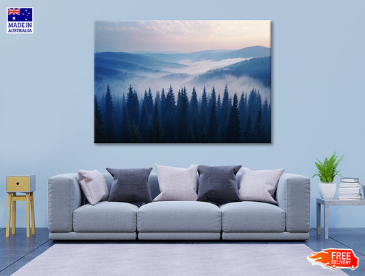 Pine Trees Forest with Mountains Print 100% Australian Made - Bella Home Decor
