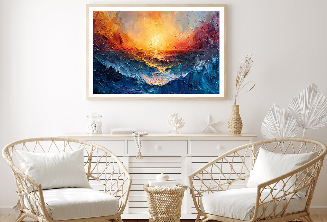 Ocean with Sunset Painting Home Decor Premium Quality Poster Print Choose Your Sizes - Bella Home Decor
