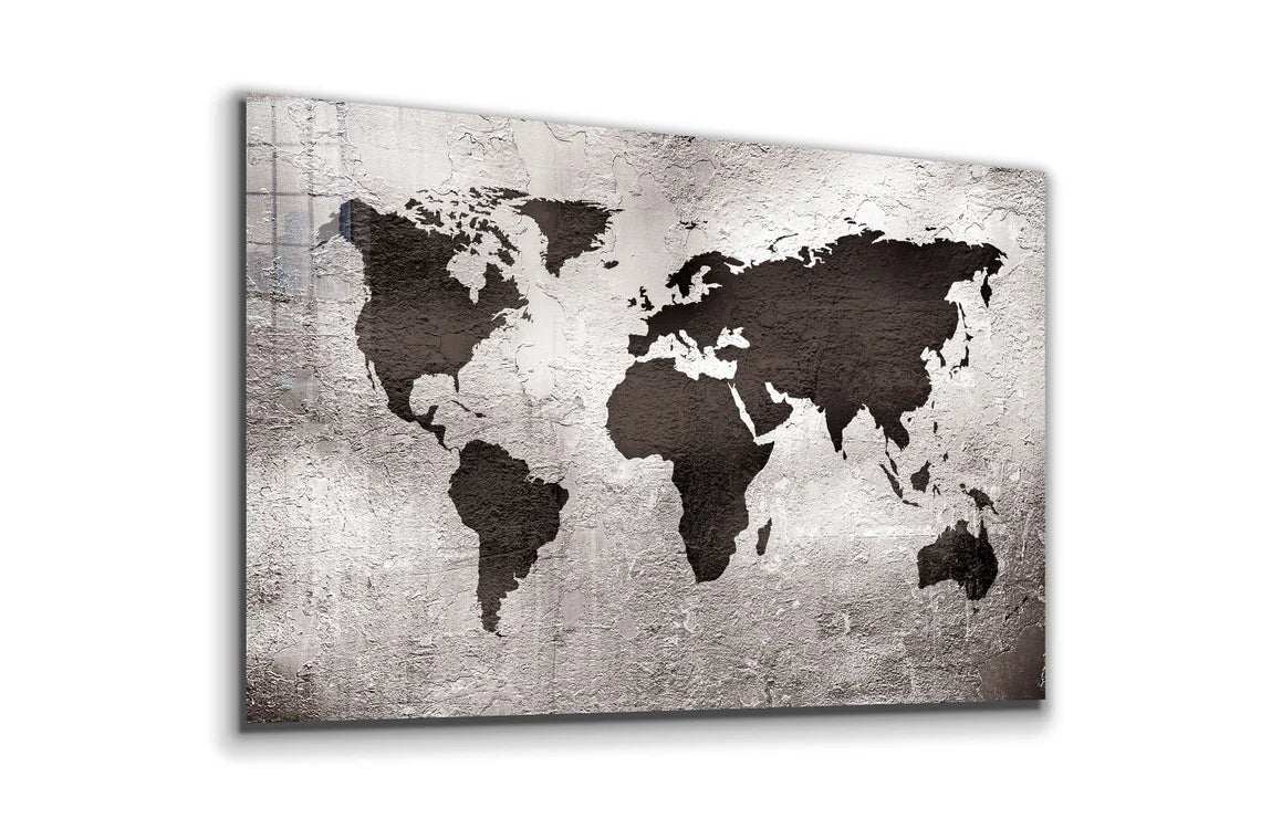 Silver World Map Vector UV Direct Aluminum Print Australian Made Quality