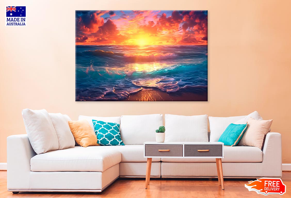 Dusk On Shore Radiant Ocean Sunset Print 100% Australian Made