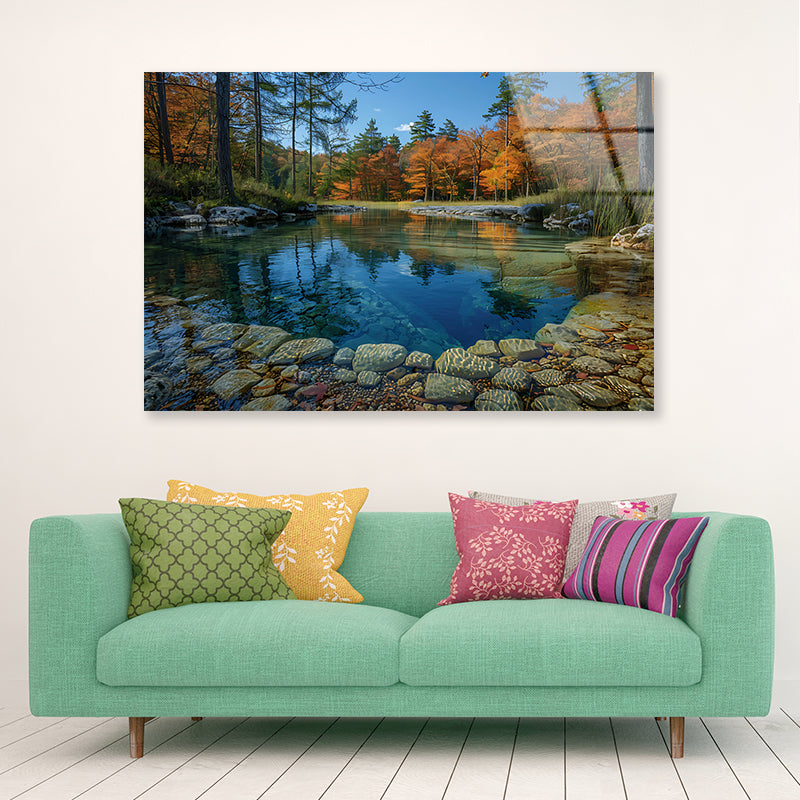Autumn Trees Reflected In Water Acrylic Glass Print Tempered Glass Wall Art 100% Made in Australia Ready to Hang