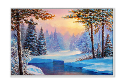 Winter Landscape With The River Oil Painting Wall Art Limited Edition High Quality Print Canvas Box Framed White