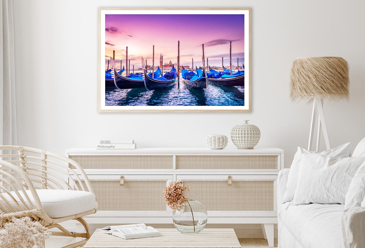 Gondolas Lined Up in The Water at Sunset Home Decor Premium Quality Poster Print Choose Your Sizes