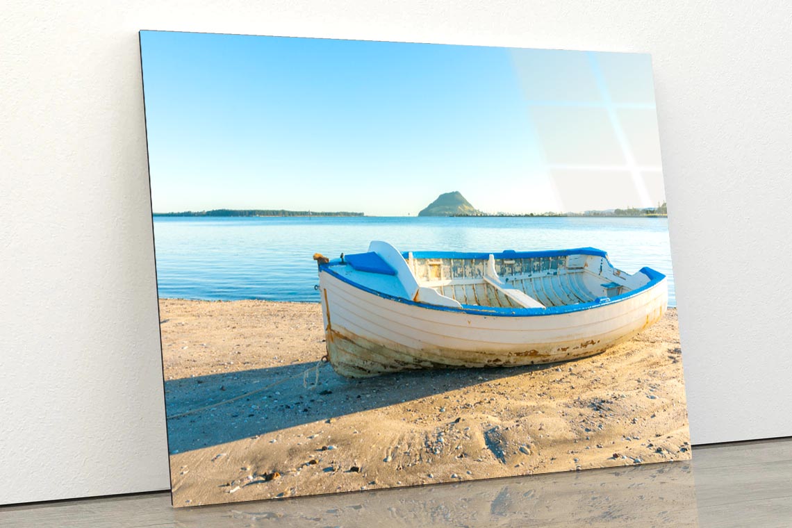Vintage Wooden Clinker Dingy on Foreshore of Bay Acrylic Glass Print Tempered Glass Wall Art 100% Made in Australia Ready to Hang - Bella Home Decor