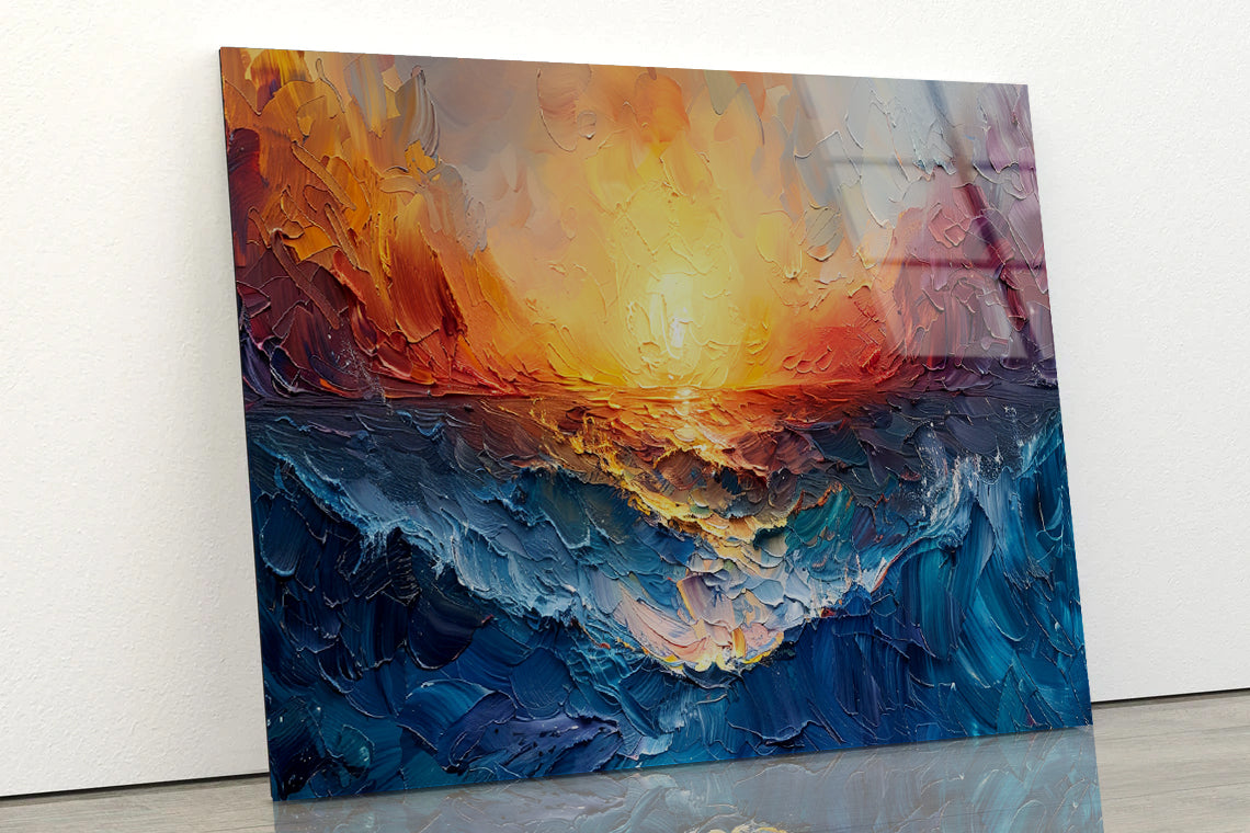 Ocean with Sunset Painting Acrylic Glass Print Tempered Glass Wall Art 100% Made in Australia Ready to Hang - Bella Home Decor
