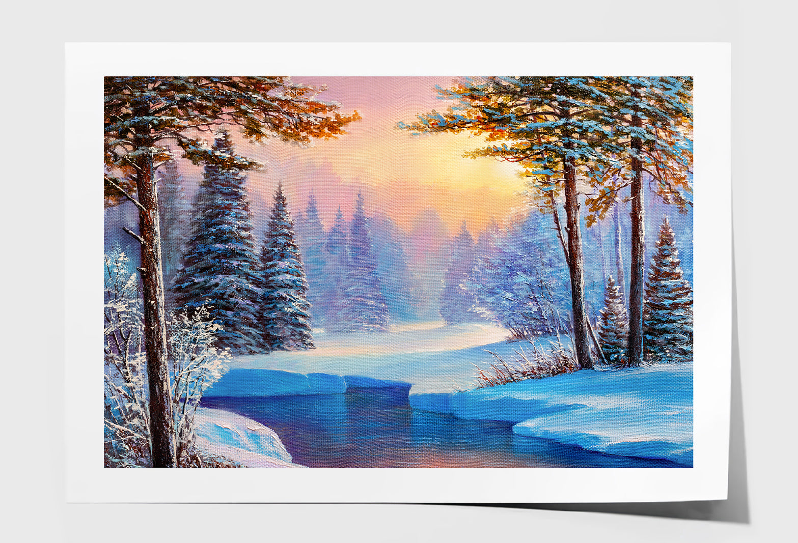 Winter Landscape With The River Oil Painting Wall Art Limited Edition High Quality Print Unframed Roll Canvas None