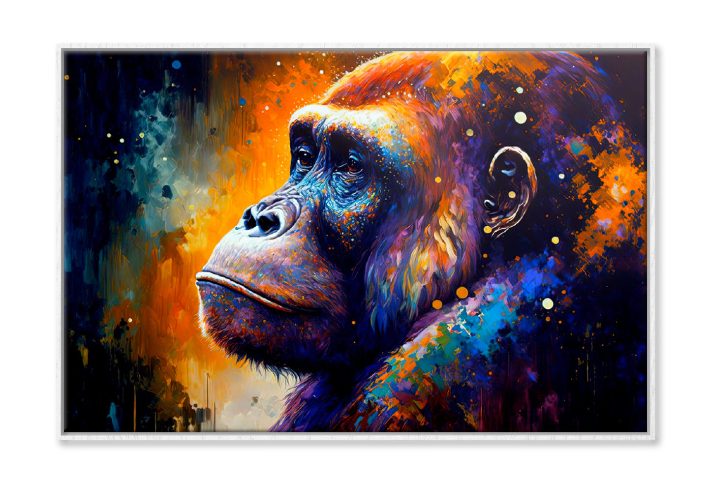 Colorful Gorille Oil Painting Limited Edition High Quality Print Canvas Box Framed White