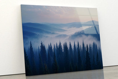 Pine Trees Forest with Mountains Acrylic Glass Print Tempered Glass Wall Art 100% Made in Australia Ready to Hang - Bella Home Decor