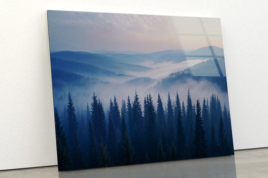 Pine Trees Forest with Mountains Acrylic Glass Print Tempered Glass Wall Art 100% Made in Australia Ready to Hang - Bella Home Decor