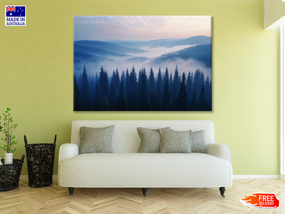 Pine Trees Forest with Mountains Print 100% Australian Made - Bella Home Decor