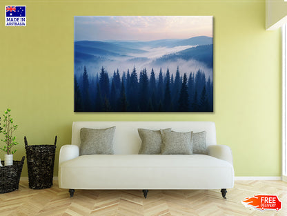 Pine Trees Forest with Mountains Print 100% Australian Made - Bella Home Decor