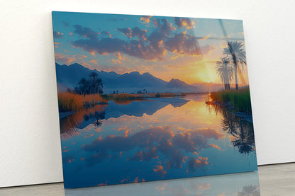Sunrise over the Lake with Mountains Acrylic Glass Print Tempered Glass Wall Art 100% Made in Australia Ready to Hang - Bella Home Decor