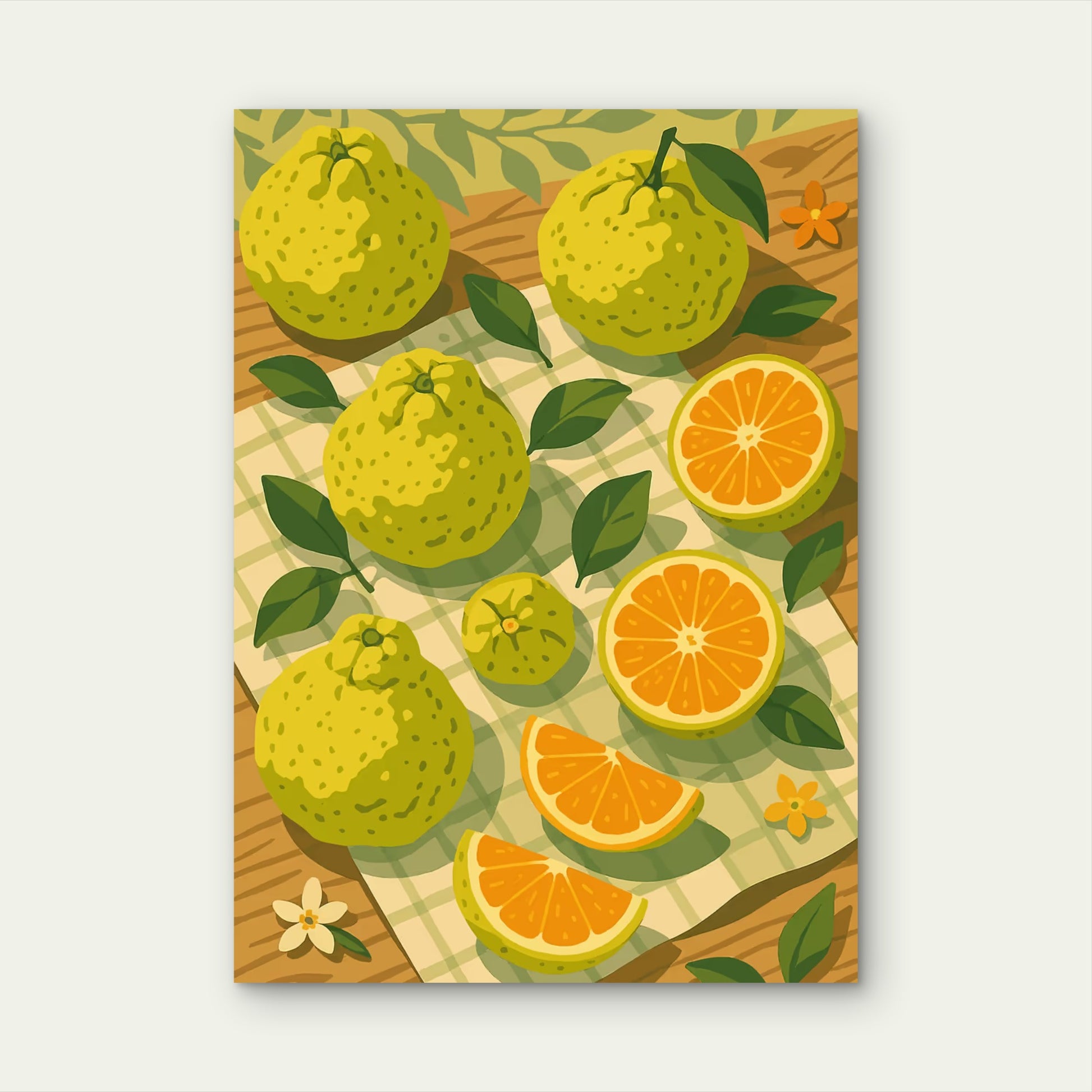 Japanese Yuzu Citrus Art 60x90cm Metal Print Ready to Hang - Bella Home Decor