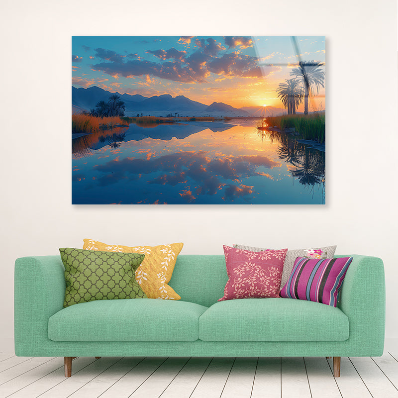 Sunrise over the Lake with Mountains Acrylic Glass Print Tempered Glass Wall Art 100% Made in Australia Ready to Hang - Bella Home Decor