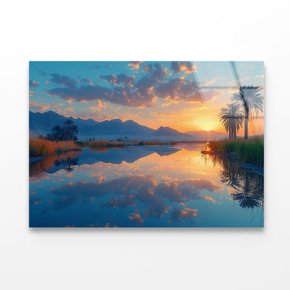 Sunrise over the Lake with Mountains Acrylic Glass Print Tempered Glass Wall Art 100% Made in Australia Ready to Hang - Bella Home Decor