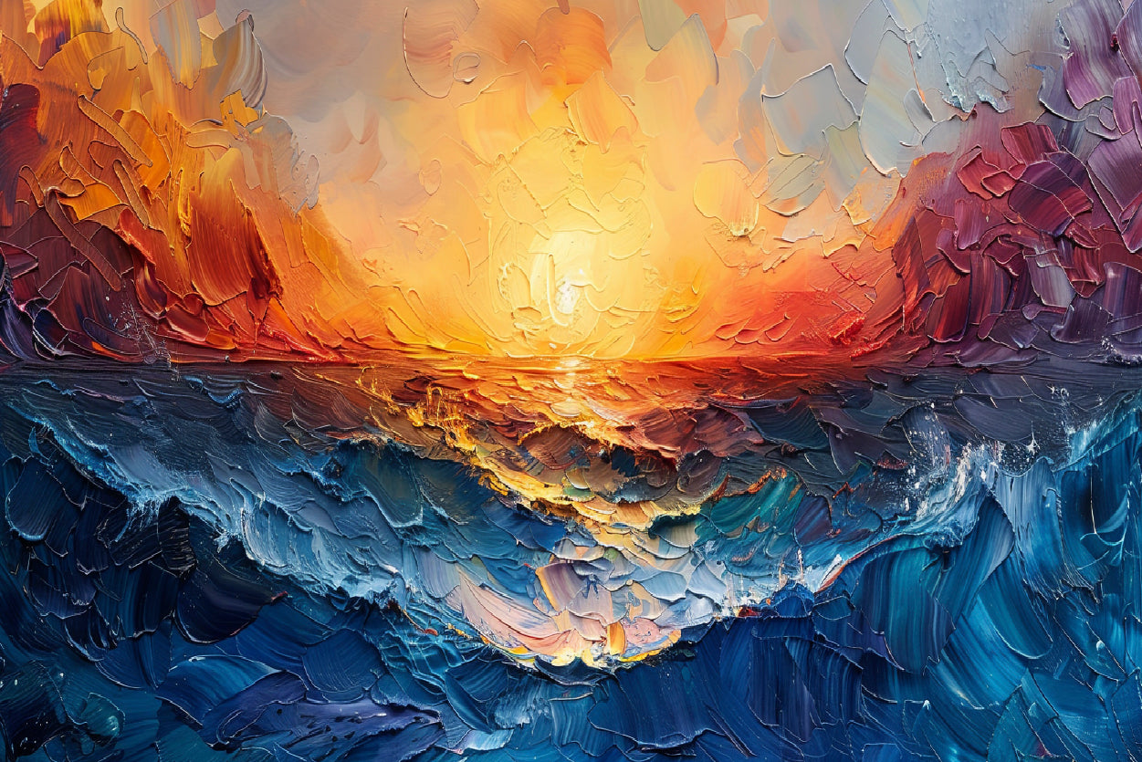 Ocean with Sunset Painting Home Decor Premium Quality Poster Print Choose Your Sizes - Bella Home Decor