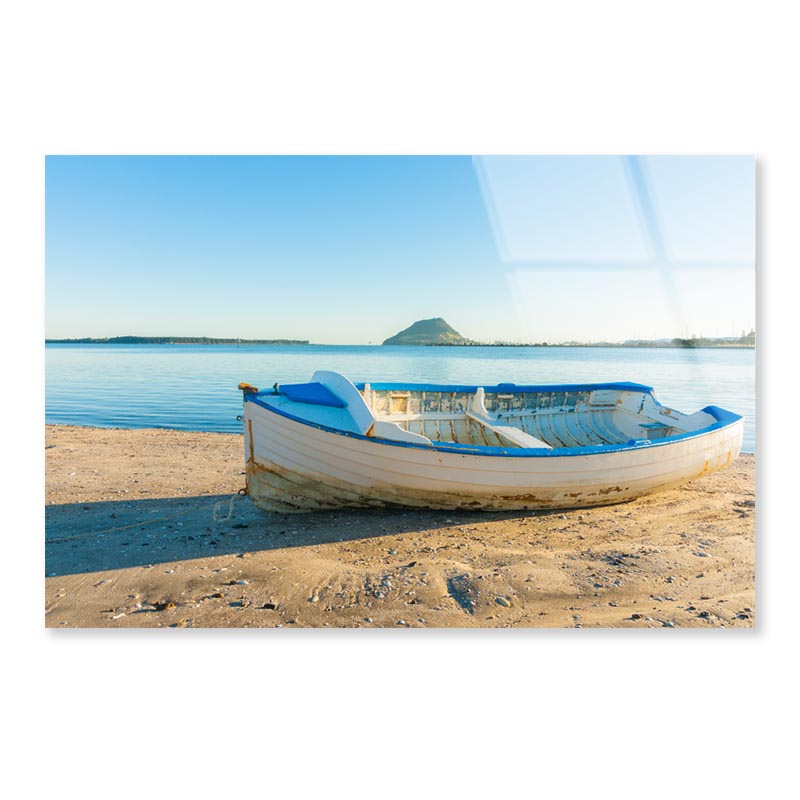 Vintage Wooden Clinker Dingy on Foreshore of Bay Acrylic Glass Print Tempered Glass Wall Art 100% Made in Australia Ready to Hang - Bella Home Decor