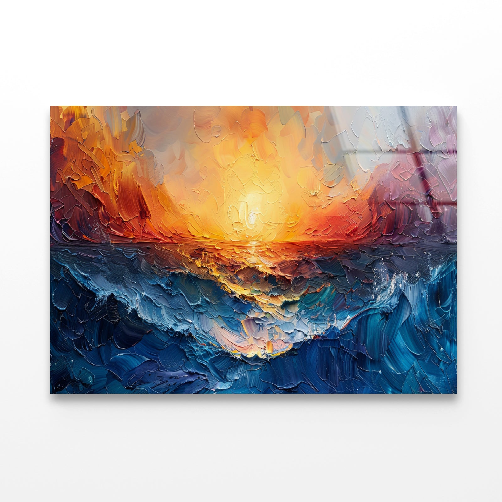 Ocean with Sunset Painting Acrylic Glass Print Tempered Glass Wall Art 100% Made in Australia Ready to Hang - Bella Home Decor