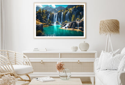 Waterfall, Mountains & Clear Blue Sky Home Decor Premium Quality Poster Print Choose Your Sizes - Bella Home Decor