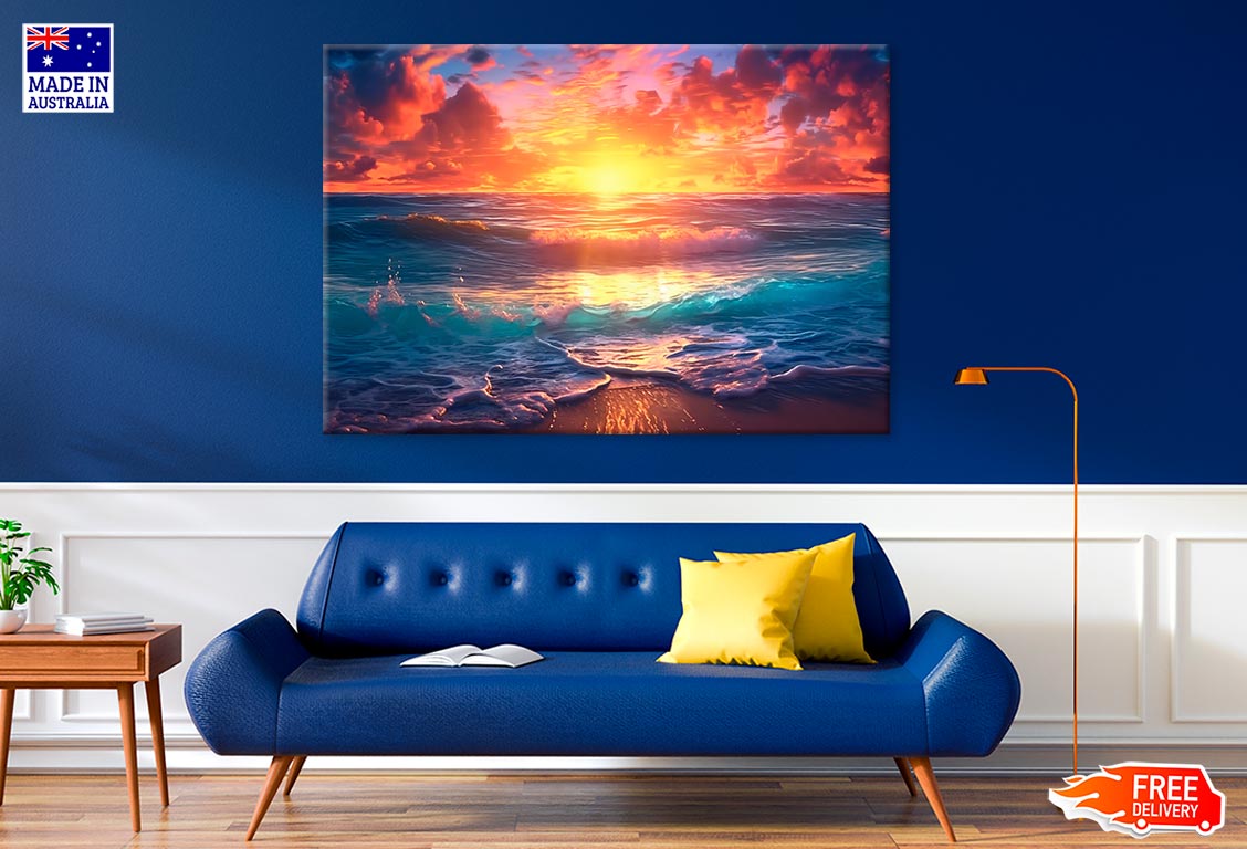 Dusk On Shore Radiant Ocean Sunset Print 100% Australian Made