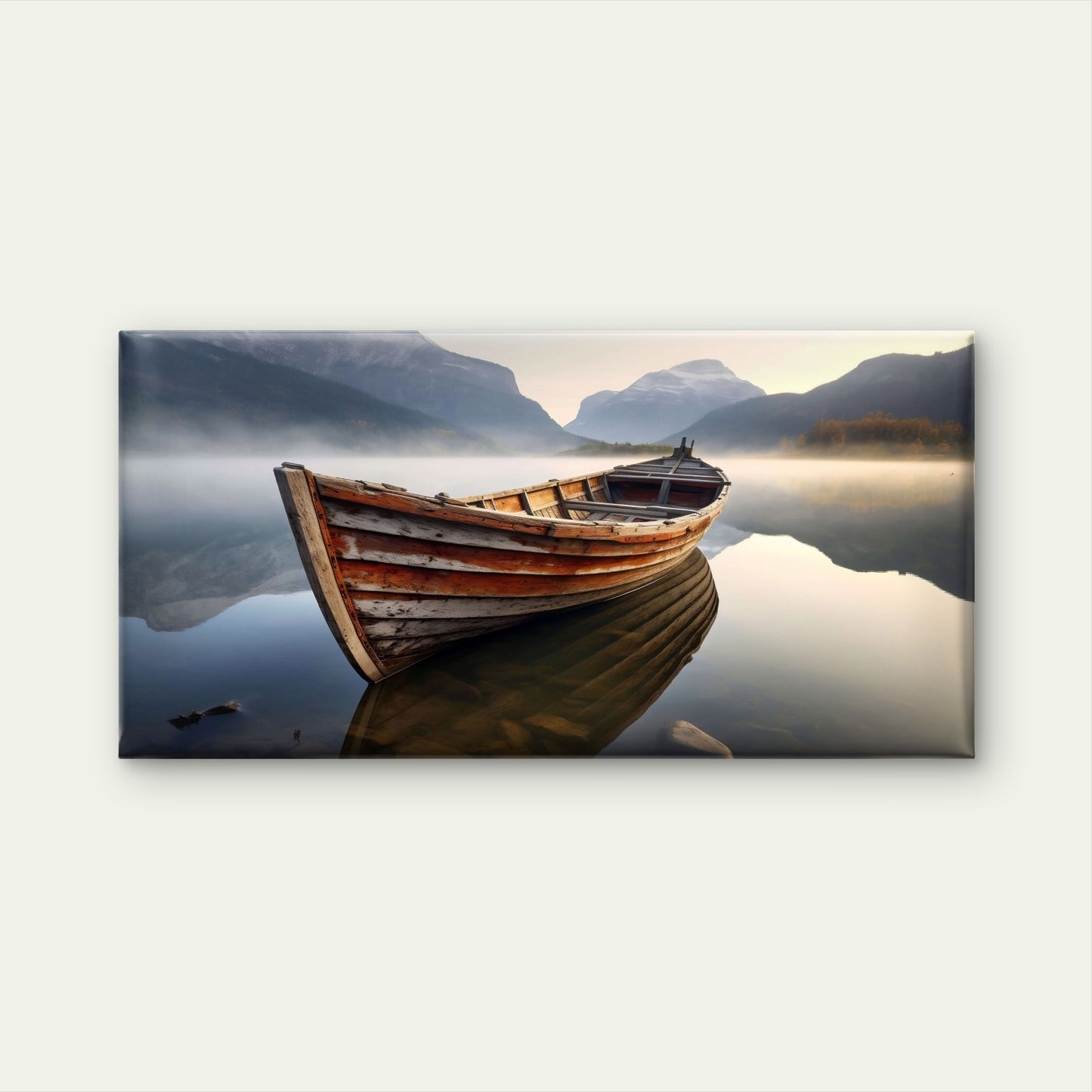 Wooden Boat Mount Lake Reflection Wall Art Canvas Office Home Framed 120x60cm