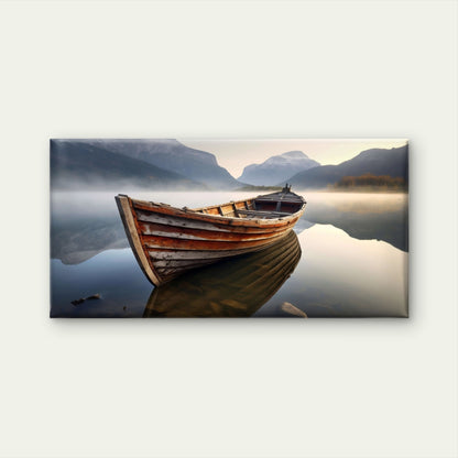 Wooden Boat Mount Lake Reflection Wall Art Canvas Office Home Framed 120x60cm