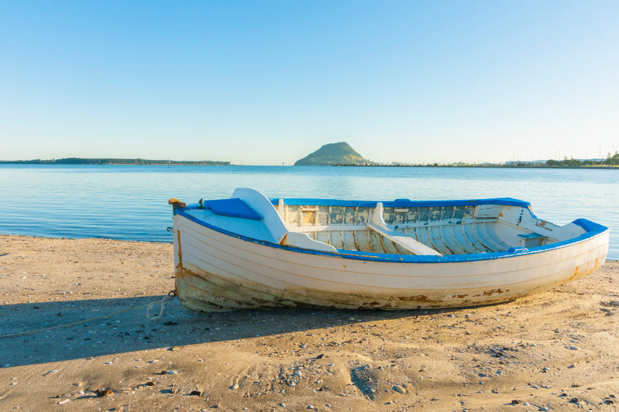 Vintage Wooden Clinker Dingy on Foreshore of Bay Acrylic Glass Print Tempered Glass Wall Art 100% Made in Australia Ready to Hang - Bella Home Decor