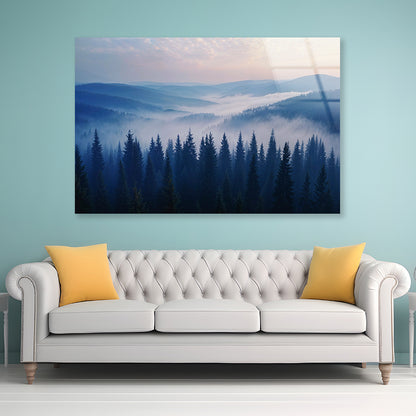 Pine Trees Forest with Mountains Acrylic Glass Print Tempered Glass Wall Art 100% Made in Australia Ready to Hang - Bella Home Decor
